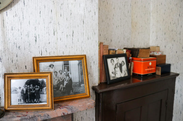 Photographs on the mantle of Corfe Castle railway station station master's lounge