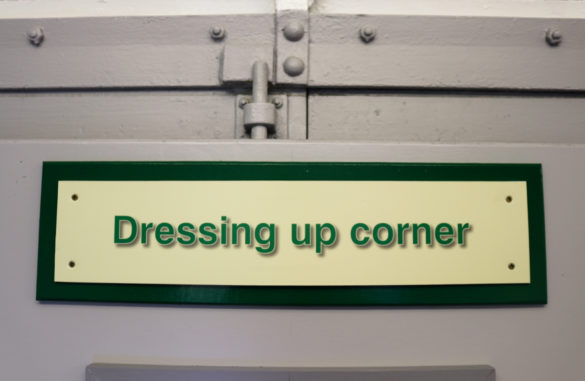 Sign for dressing up corner at Swanage Railway museum