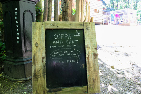 Welcome blackboard for coffee and a chat at The Shed, Durlston Country Park
