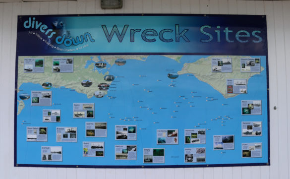 Map of wreck sites outside Divers Down in Swanage