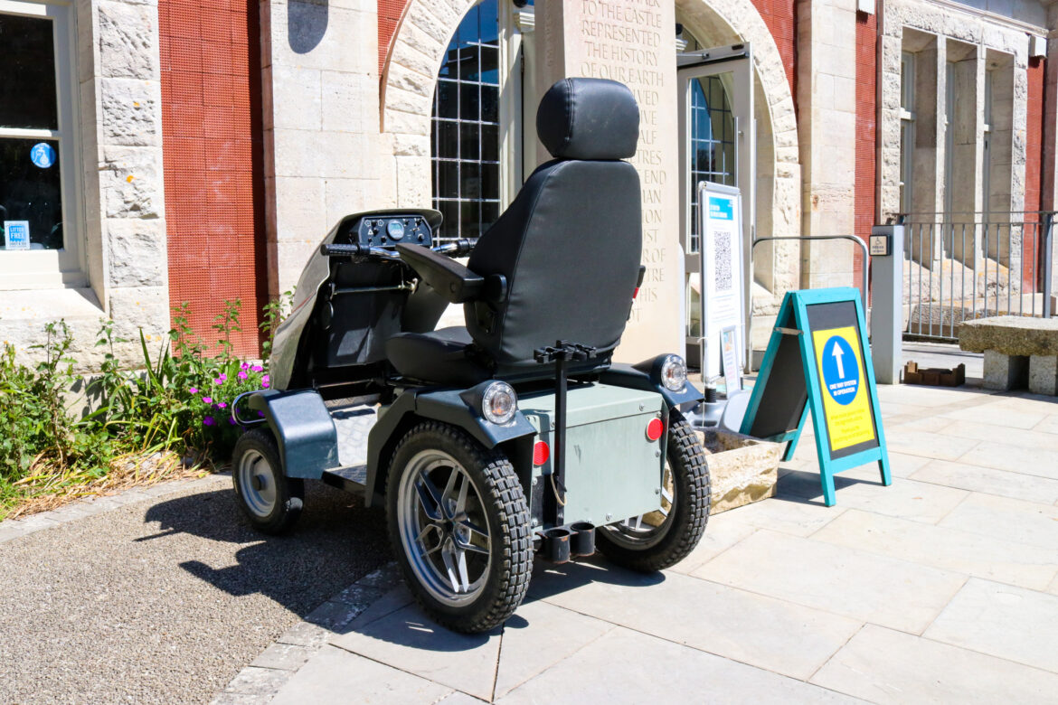All-terrain mobility scooter, outside Durlston Castle