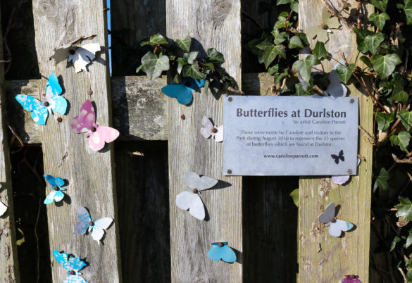 Butterfly art display outside Durlston Observatory