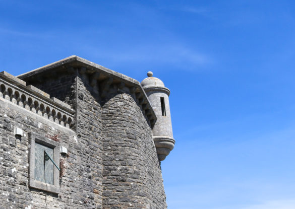 Durlston Castle's turret and sundial set into the wall