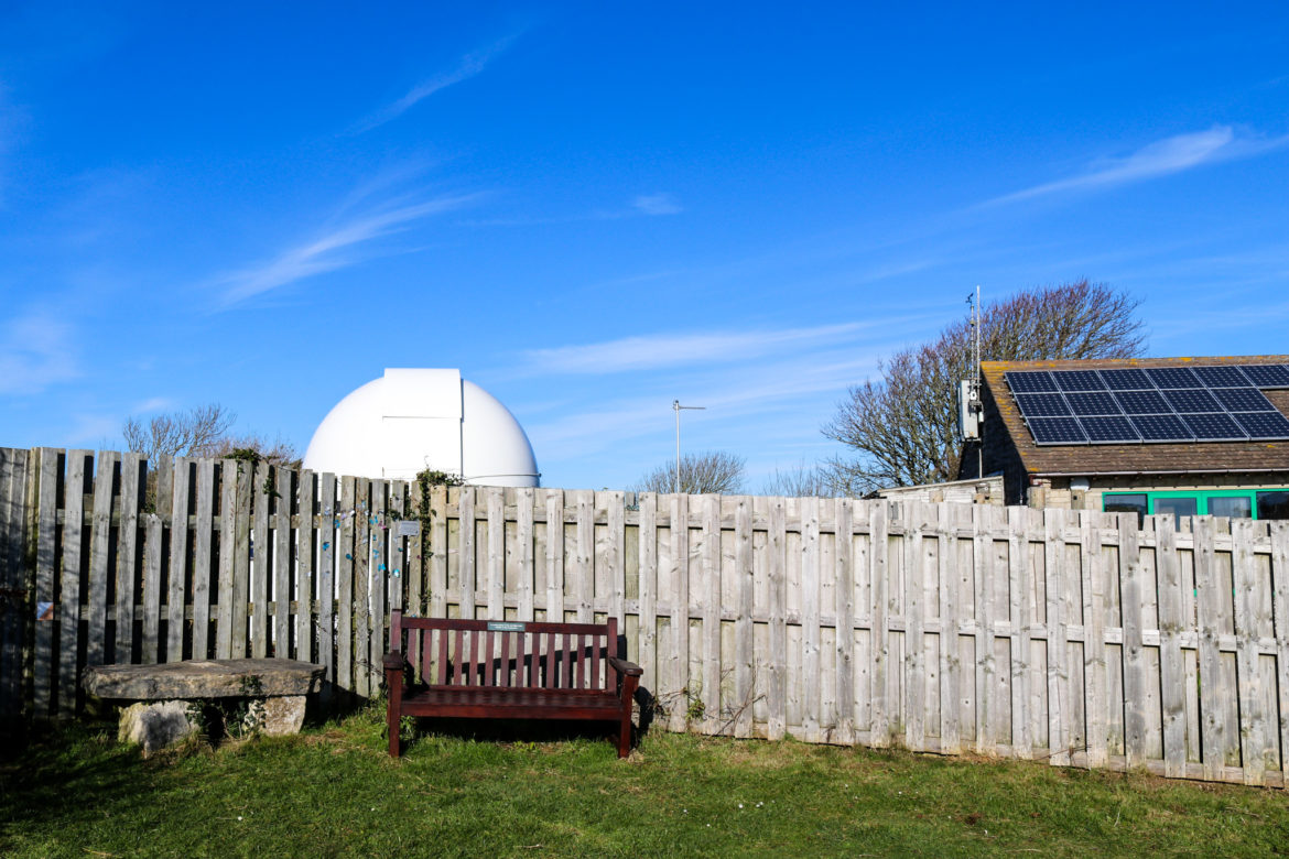 Observatory behind fence at Durlston country park