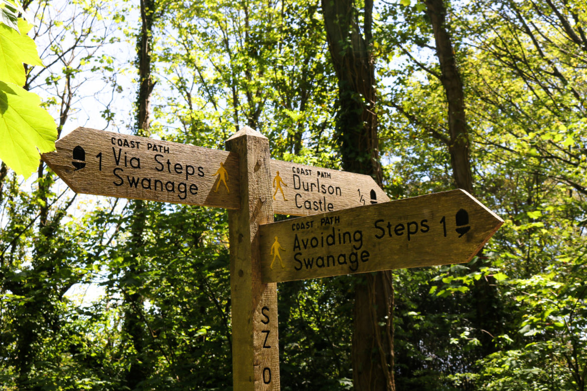 Durlston woodland avoiding steps sign