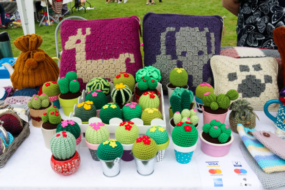 Handmade crochet items for sale at the Harman's Cross Field Day & Fayre