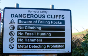 dangerous cliff warning sign at Kimmeridge