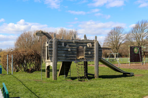 Dinosaur-shaped climbing frame at King George's playground, Swanage