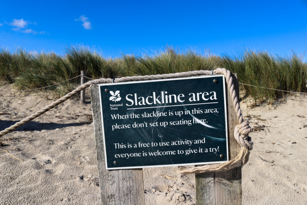 National Trust slackline sign on Knoll Beach
