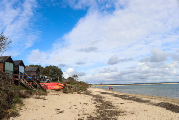 Couple walking along Middle Beach in Studland
