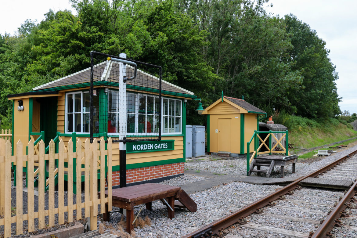 Norden station building and tracks near Corfe Castle
