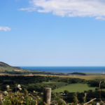 View of land and sea from Purbeck Hills near Grange Arch and Tyneham