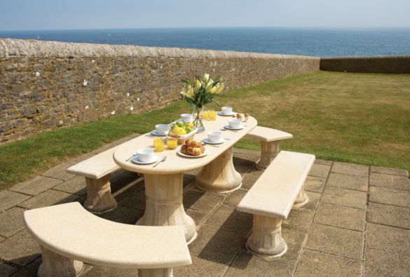 Outside seating area at Durlston's Anvil Point cottages