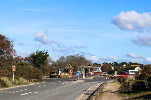 Sandbanks Ferry toll booths with cars waiting