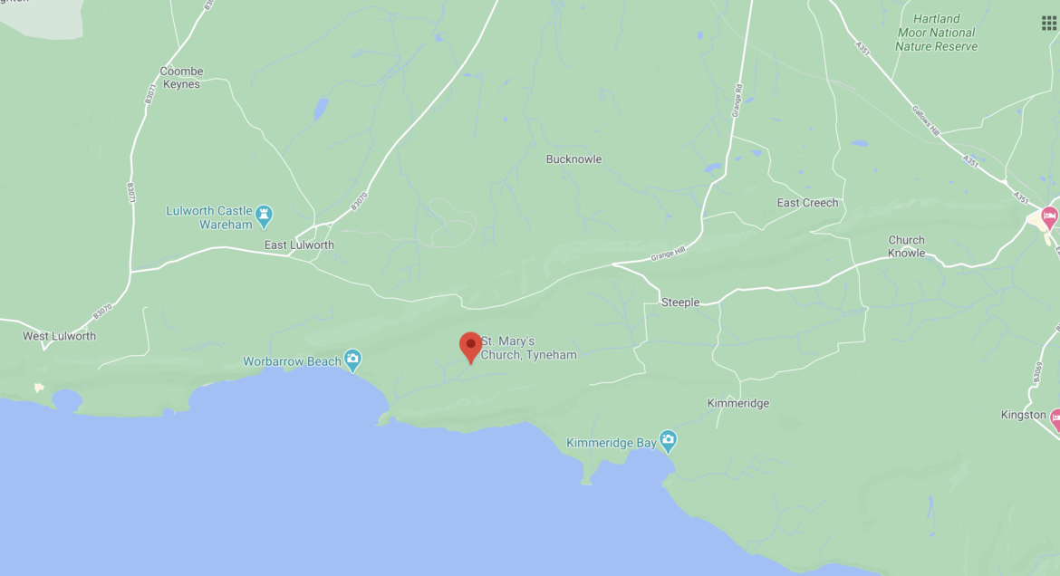 Google Maps screenshot of Tyneham in Dorset