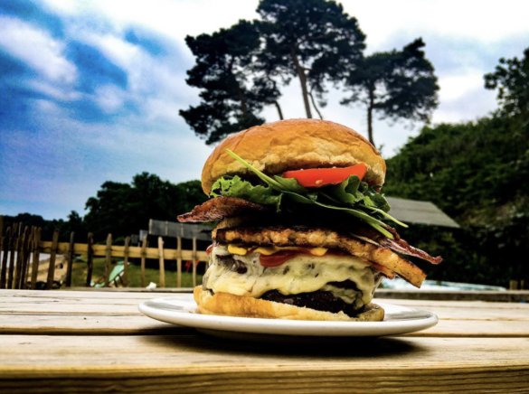 Burger stack at Joe's Cafe on South Beach in Studland