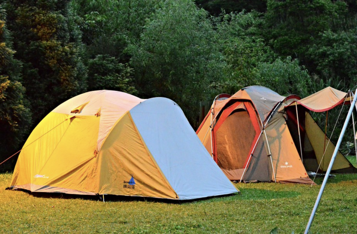 Two tents next to some trees
