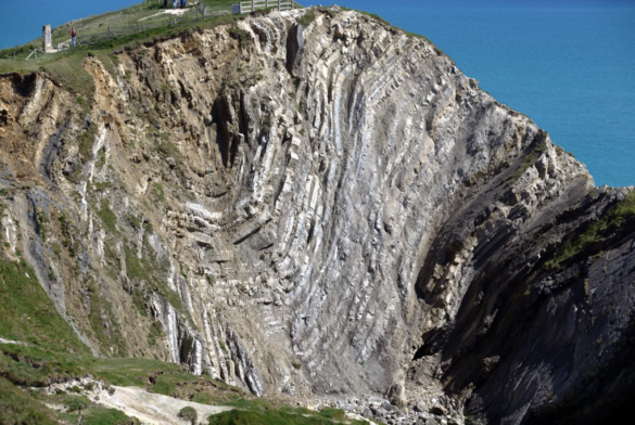 View of the strata of the Lulworth Crumple from next to Stair Hole
