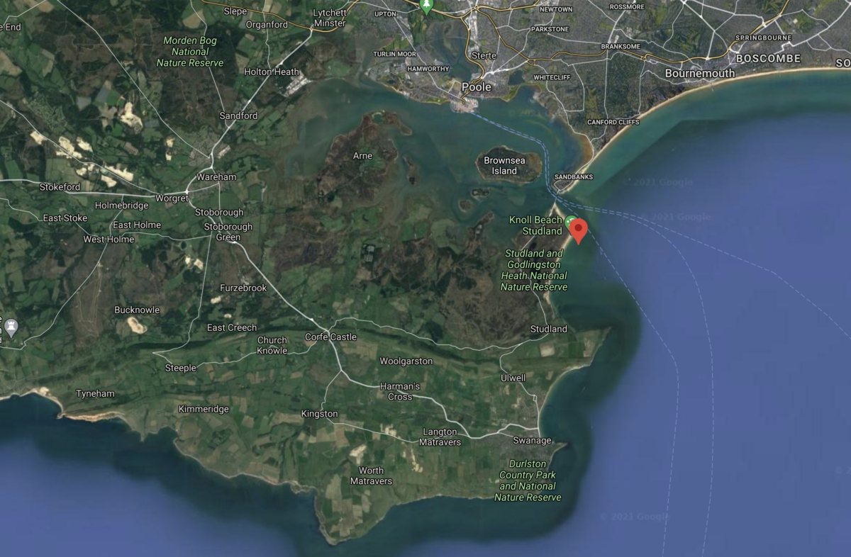 Location of Studland Bay on Google Map