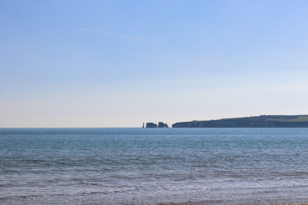 Old Harry Rocks and Wife across the sea at Studland Naturist Beach