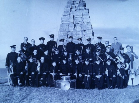 1938 photograph of Swanage Town Band by the war memorial