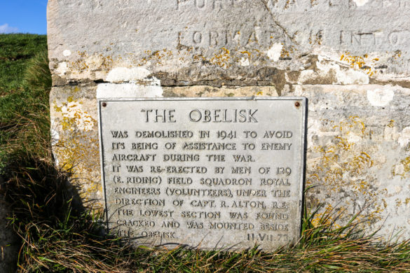 Swanage obelisk information plaque at foot of the monument