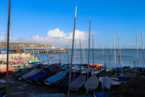 Swanage sailing club boat park overlooking Swanage Bay