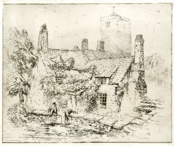 Archive etching of the Swanage mill pond by Sir John Charles Robinson