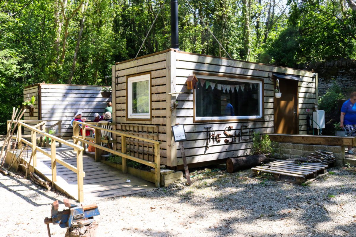 View of the Shed at Durlston's volunteering area in the woods