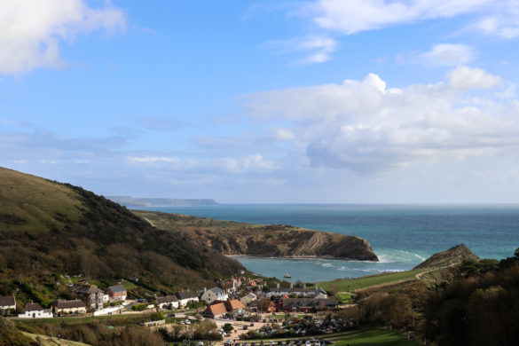 View of Lulworth Cove from the hill toward Durdle Door