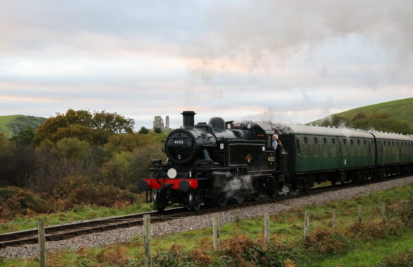 steam train by Corfe Castle
