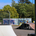 Ramps and graffiti wall in Swanage skate park