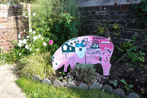 Pig-shaped info board at Wareham Pound