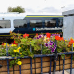 South Western Railway train pulling in to Wareham Station