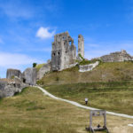 Pathway and stocks at Corfe Castle