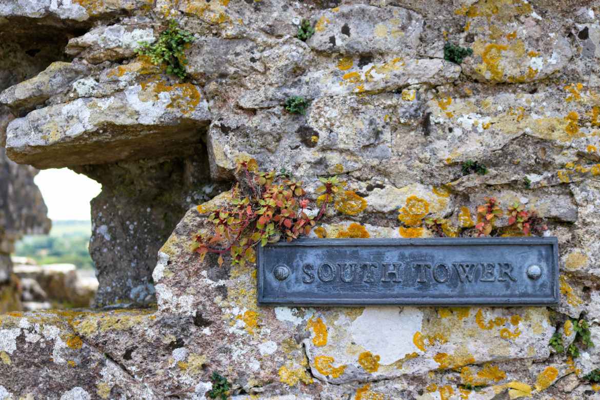 South Tower sign on wall at Corfe Castle