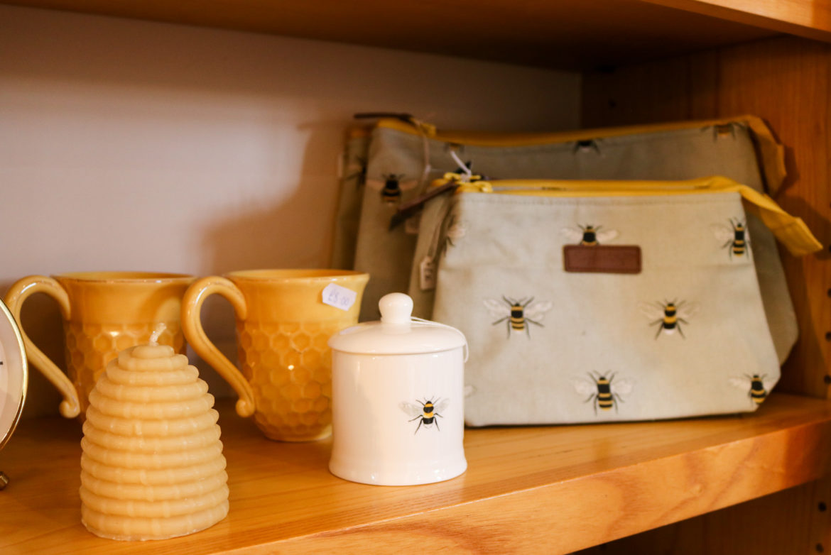 Mugs and bags shop display in East Lulworth