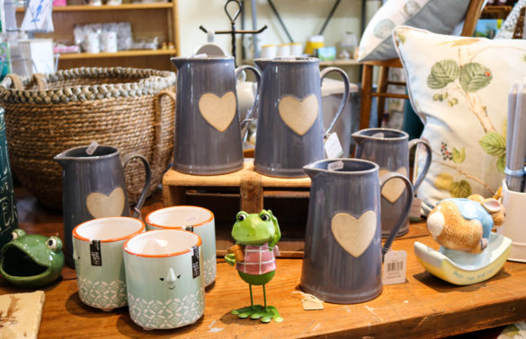 Cups and jugs shop display, East Lulworth