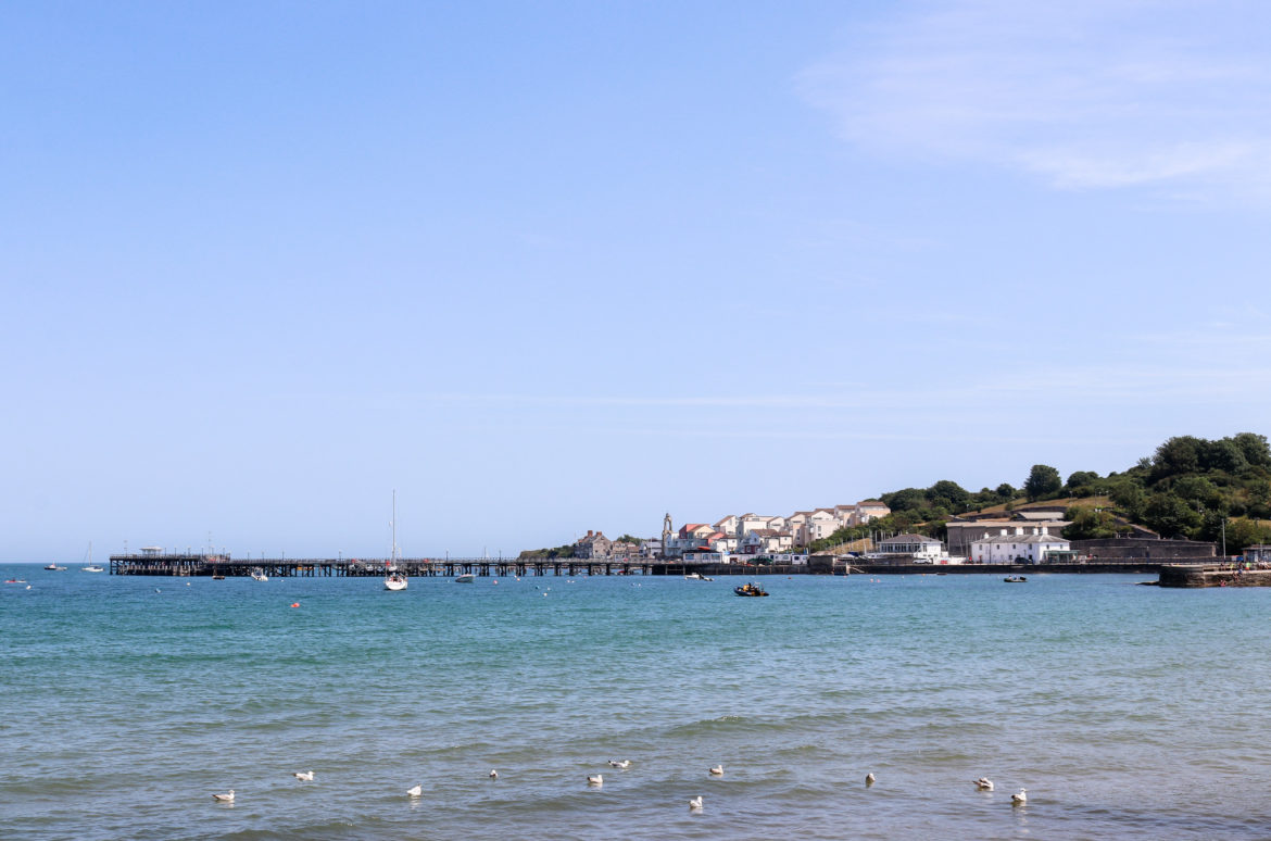 View of Swanage Pier across the sea