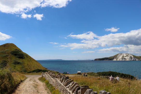 Road leading to Worbarrow Bay with Worbarrow Tout at the end