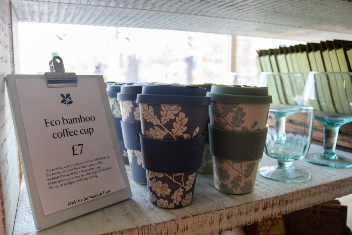 Eco bamboo reusable cups on display in Corfe Castle shop