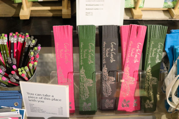 Pencils and bookmarks for sale in the National Trust shop in Corfe Castle