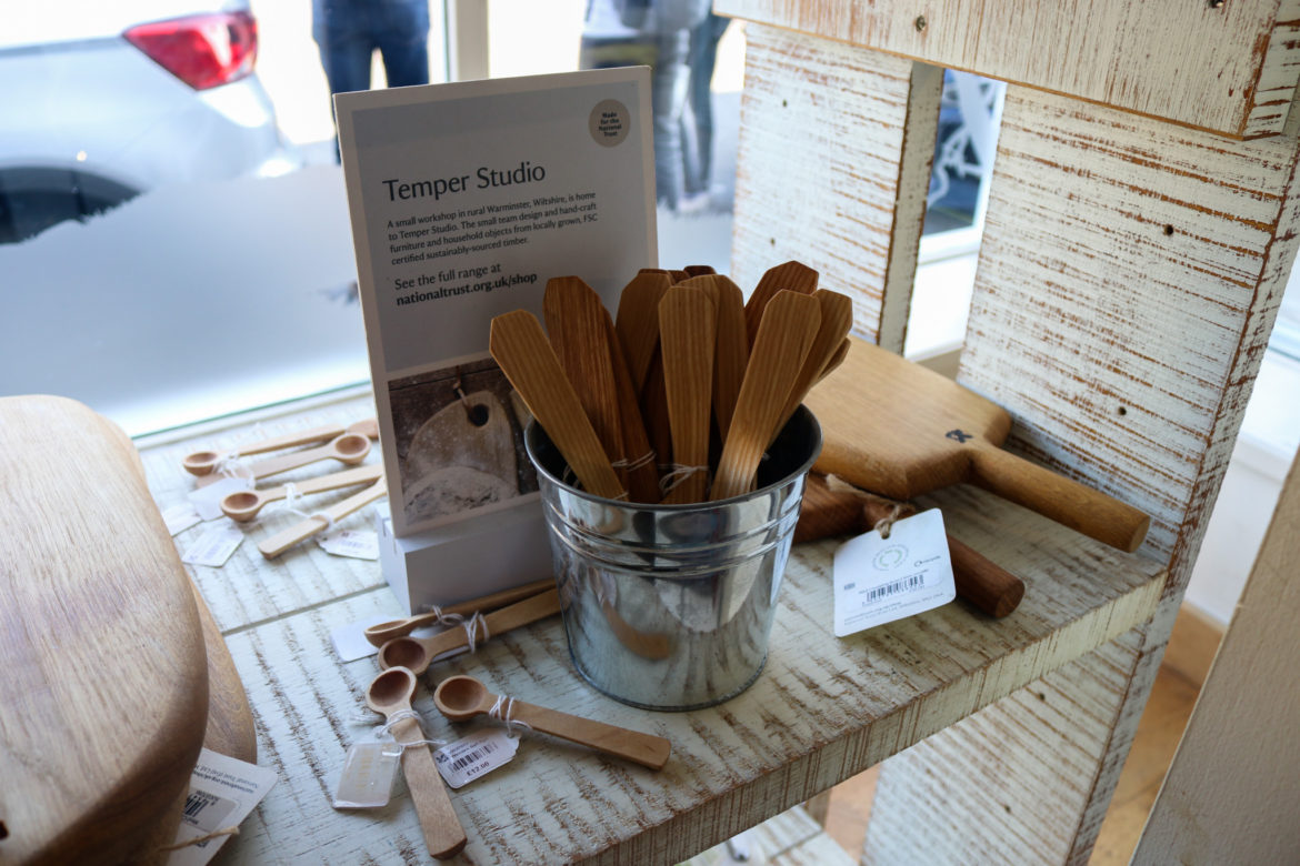 Hand-crafted wooden spoons at the National Trust shop, Corfe Castle