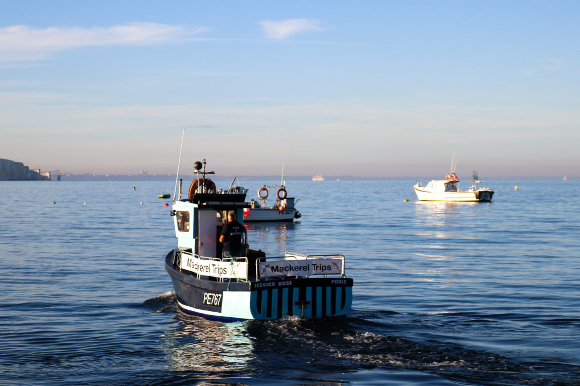 Mackerel boat going out at Swanage Bay