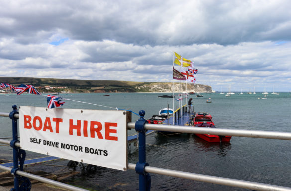 Self-drive boat hire sign in Swanage