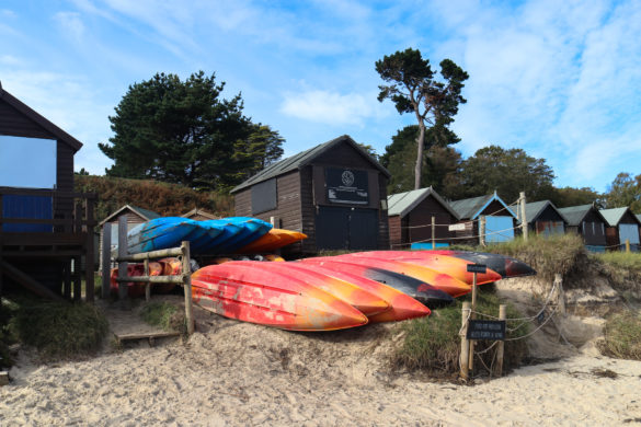 Fore/Adventure hut and kayaks on Studland's Middle Beach