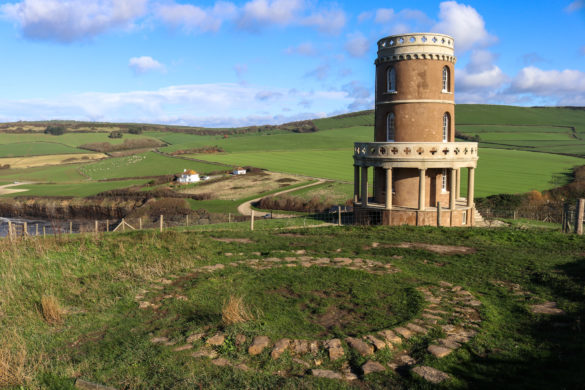 Original site of Clavell Tower with newly positioned tower in background