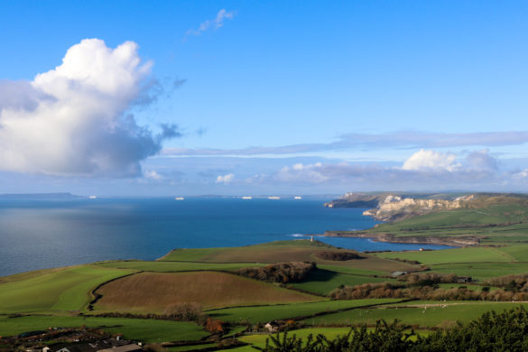 View from Swyre Head looking toward Clavell Tower in Kimmeridge