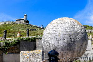 The globe at Durlston Country Park below Durlston Castle