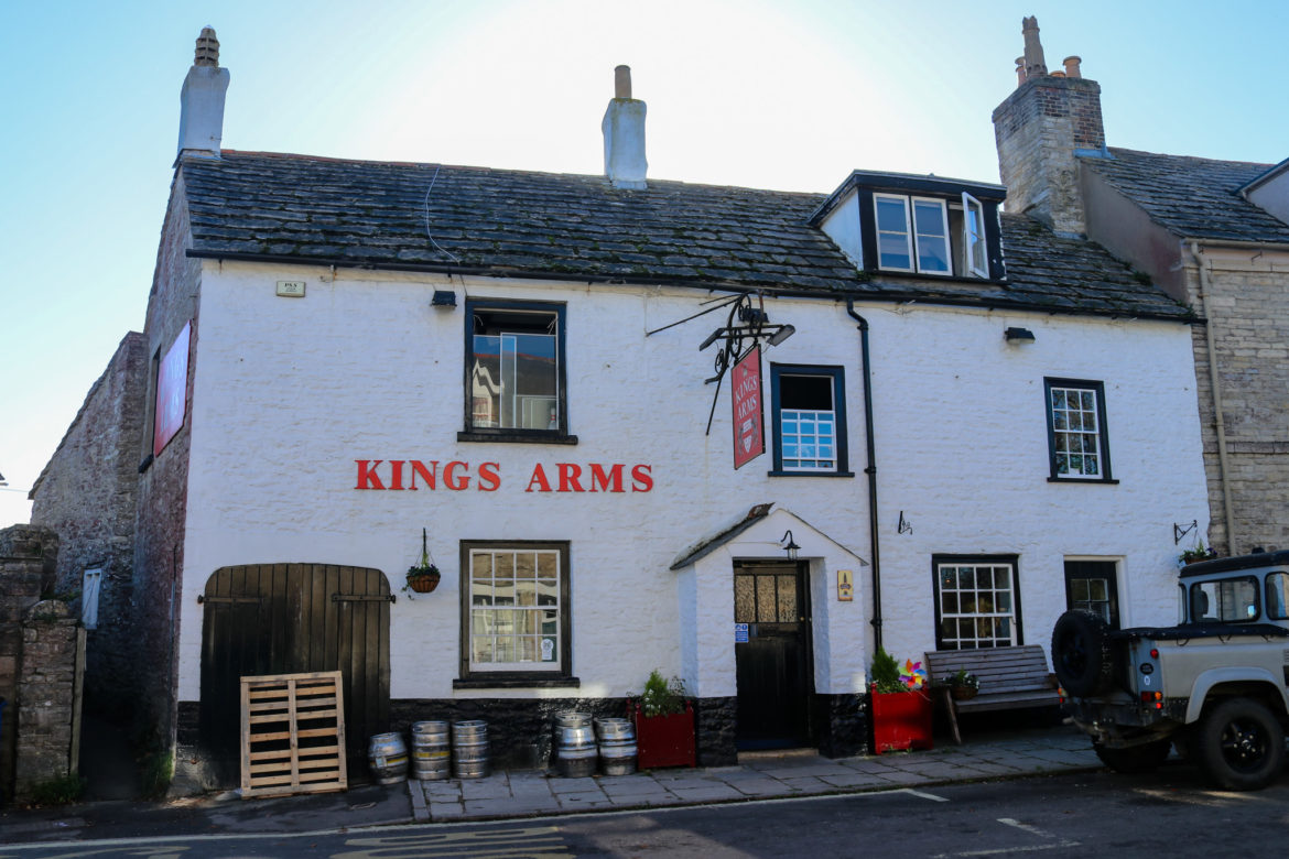 Barrels in front of the King's Arms pub in Langton Matravers